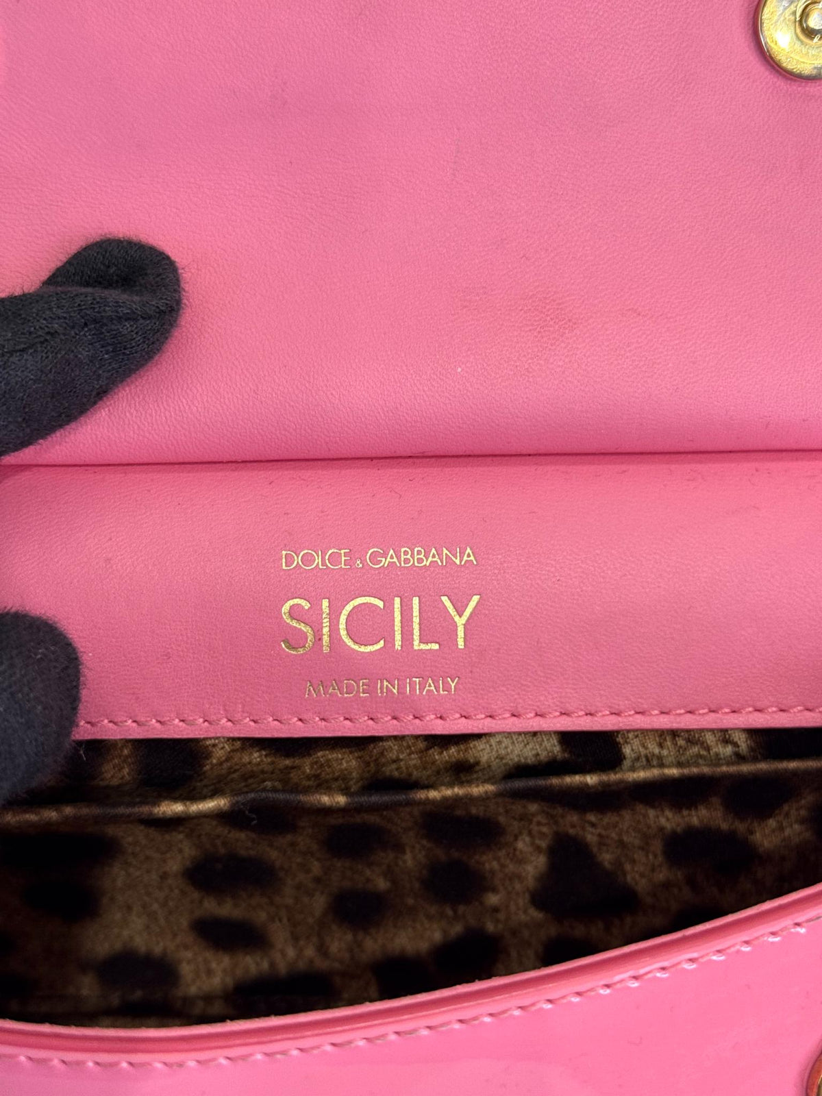 Dolce Gabbana Glossy Pink Old Small Miss Sicily Top Handle Bag