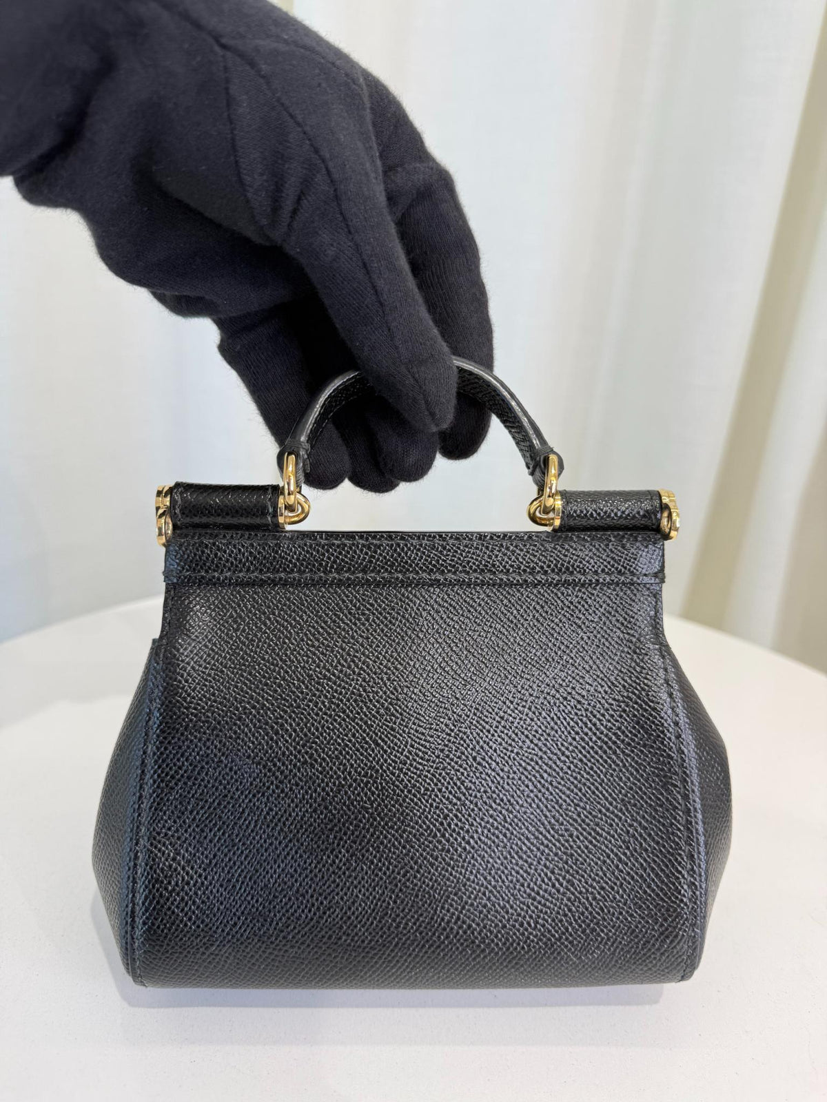 Dolce Gabbana Black Dauphine Leather Mini Miss Sicily Top Handle Bag