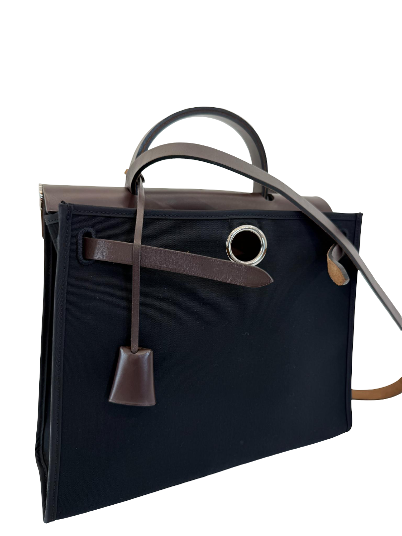 Hermès Herbag Zip 31 Black Canvas Brown Leather Trim