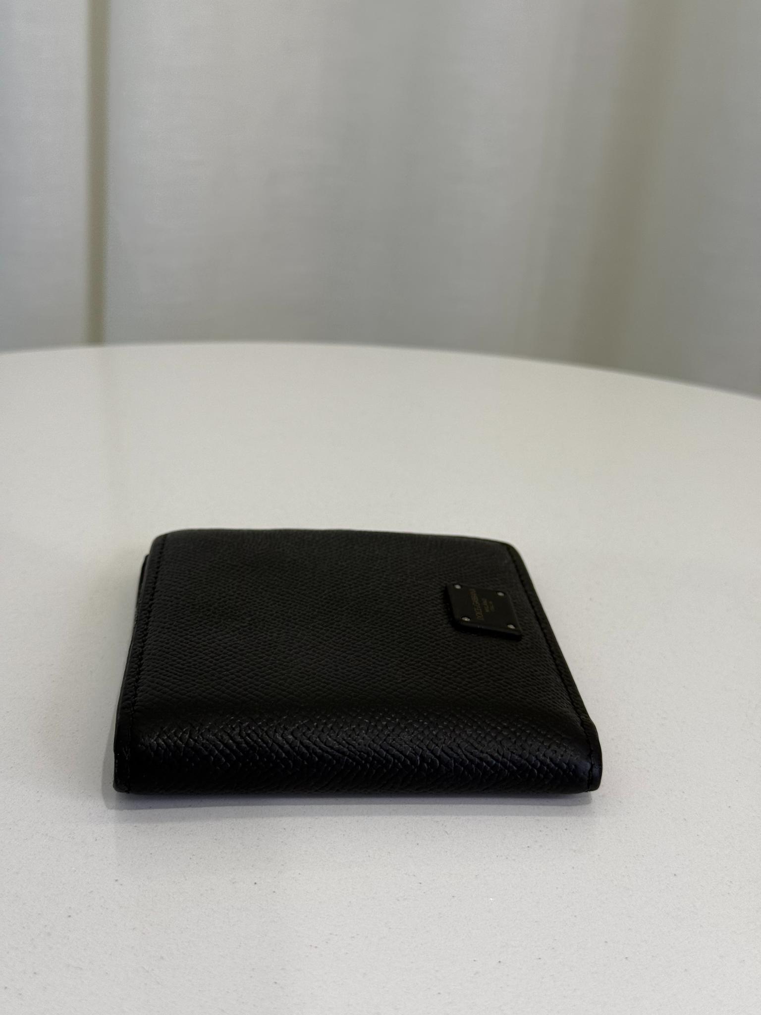 Dolce Gabbana Black Leather Logo Plaque Bifold Wallet