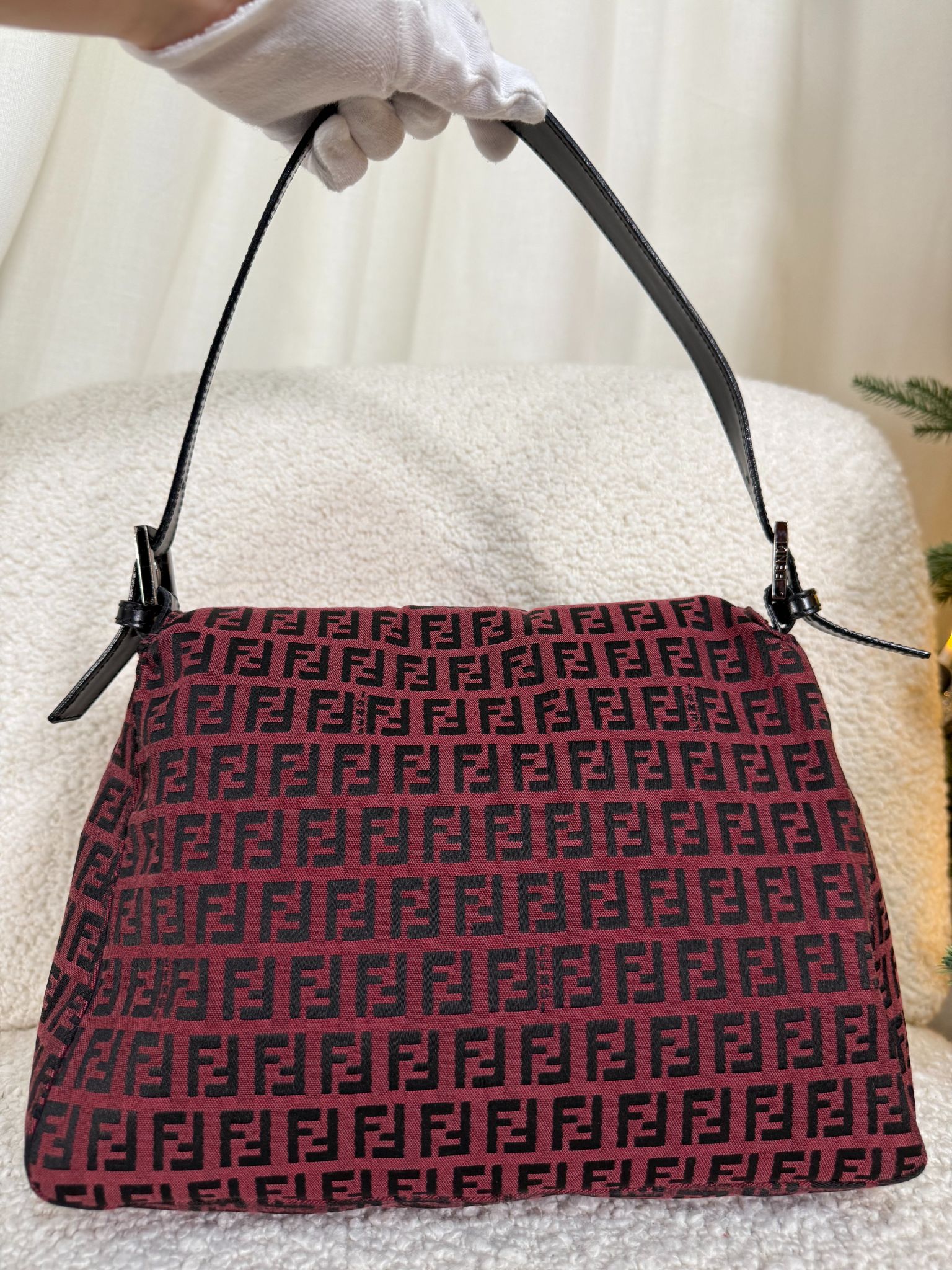 Fendi Red/Black Zucchino Canvas Mamma Baguette Shoulder Bag