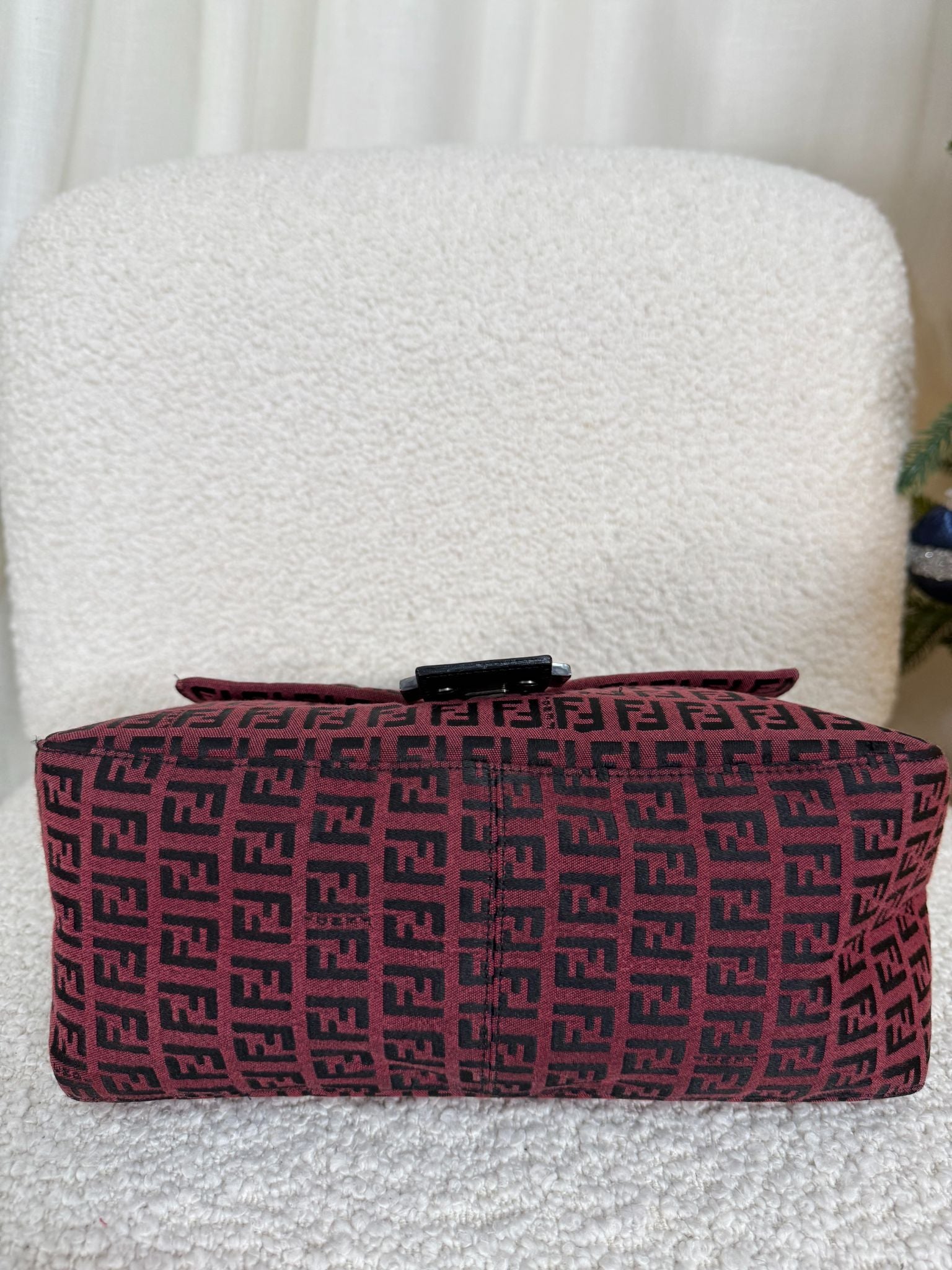 Fendi Red/Black Zucchino Canvas Mamma Baguette Shoulder Bag