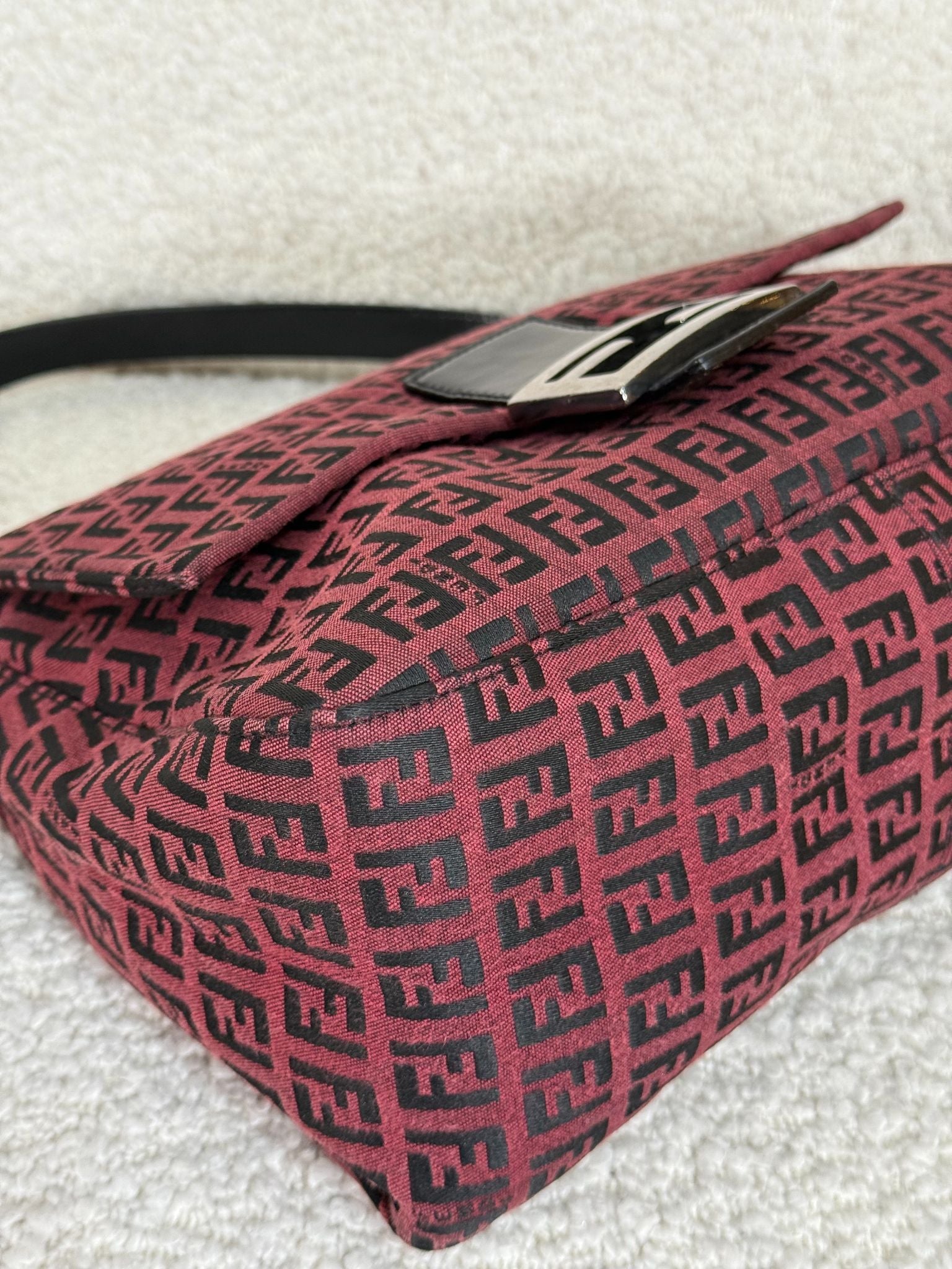 Fendi Red/Black Zucchino Canvas Mamma Baguette Shoulder Bag