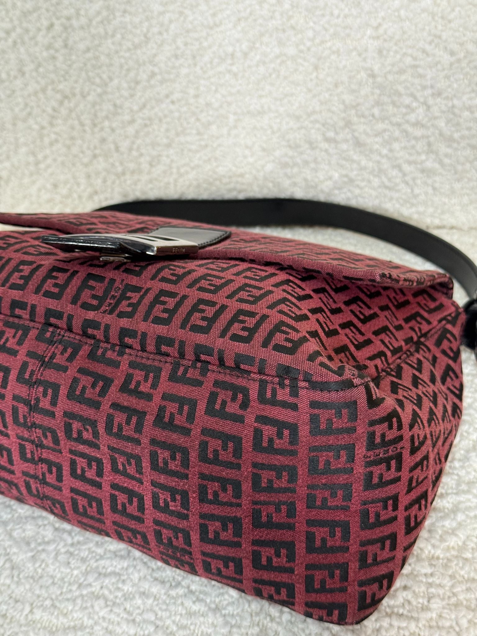 Fendi Red/Black Zucchino Canvas Mamma Baguette Shoulder Bag