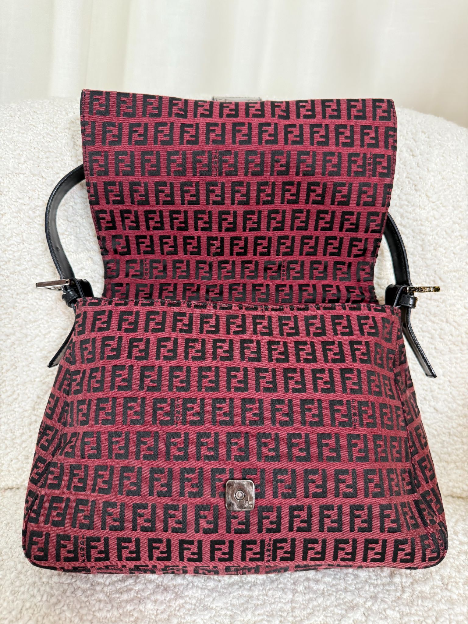 Fendi Red/Black Zucchino Canvas Mamma Baguette Shoulder Bag