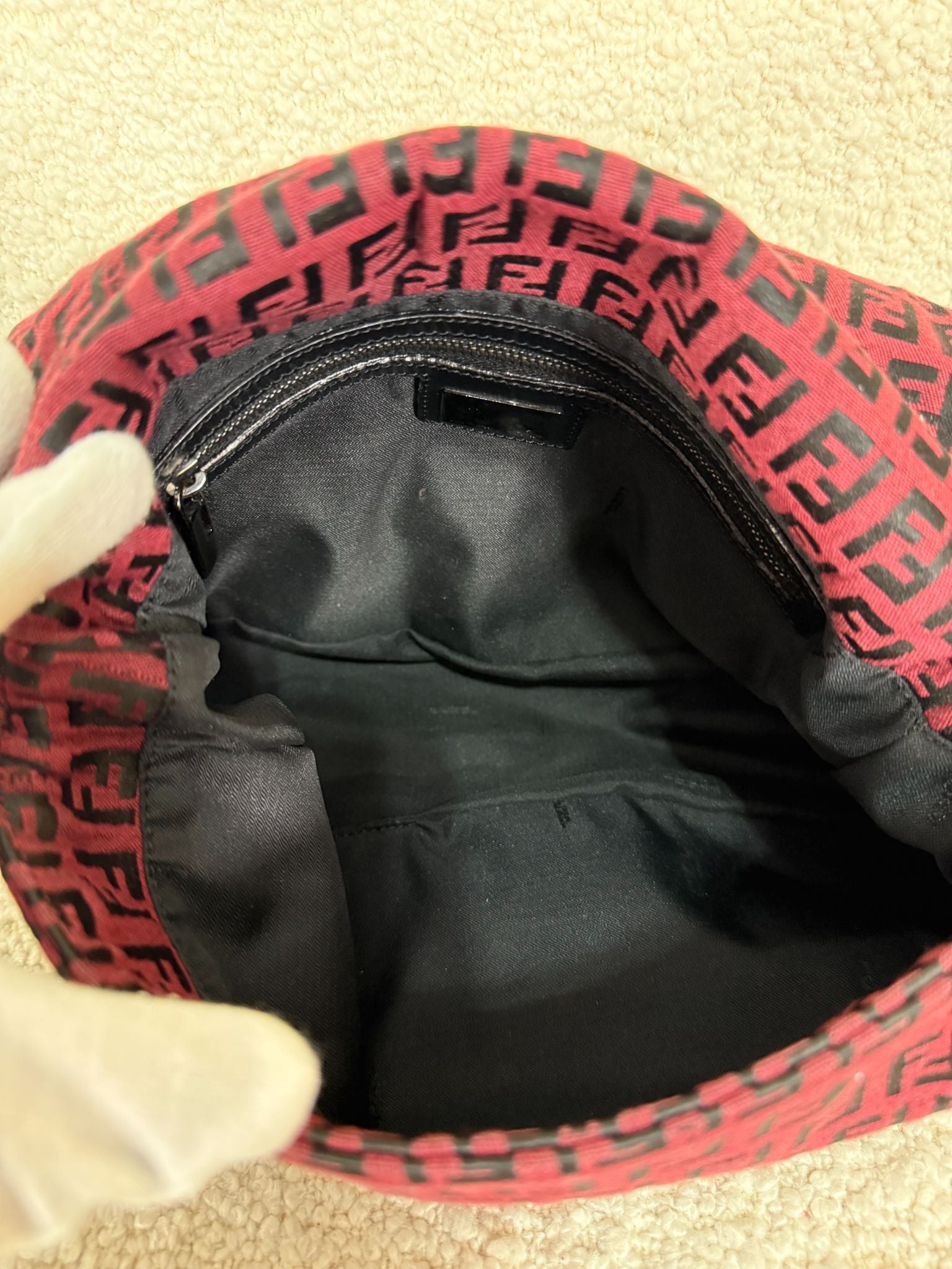 Fendi Red/Black Zucchino Canvas Mamma Baguette Shoulder Bag