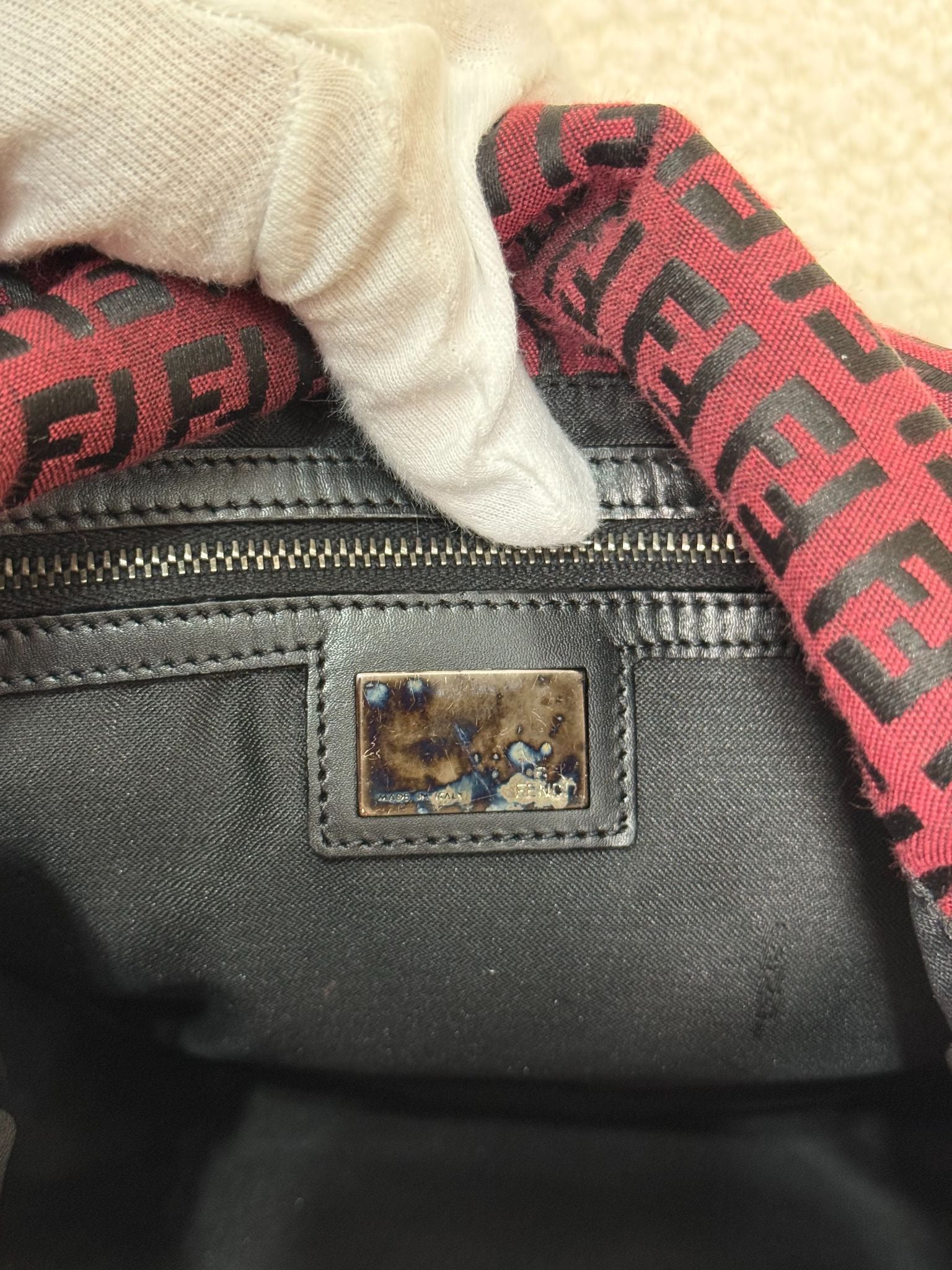 Fendi Red/Black Zucchino Canvas Mamma Baguette Shoulder Bag