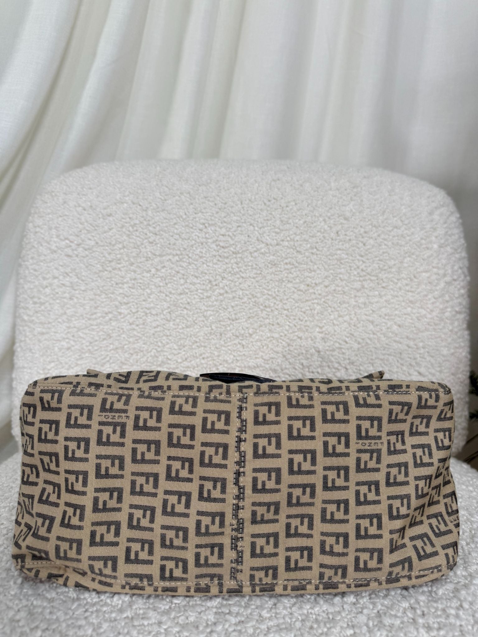 Fendi Beige/Brown Zucchino Canvas Mamma Baguette Shoulder Bag