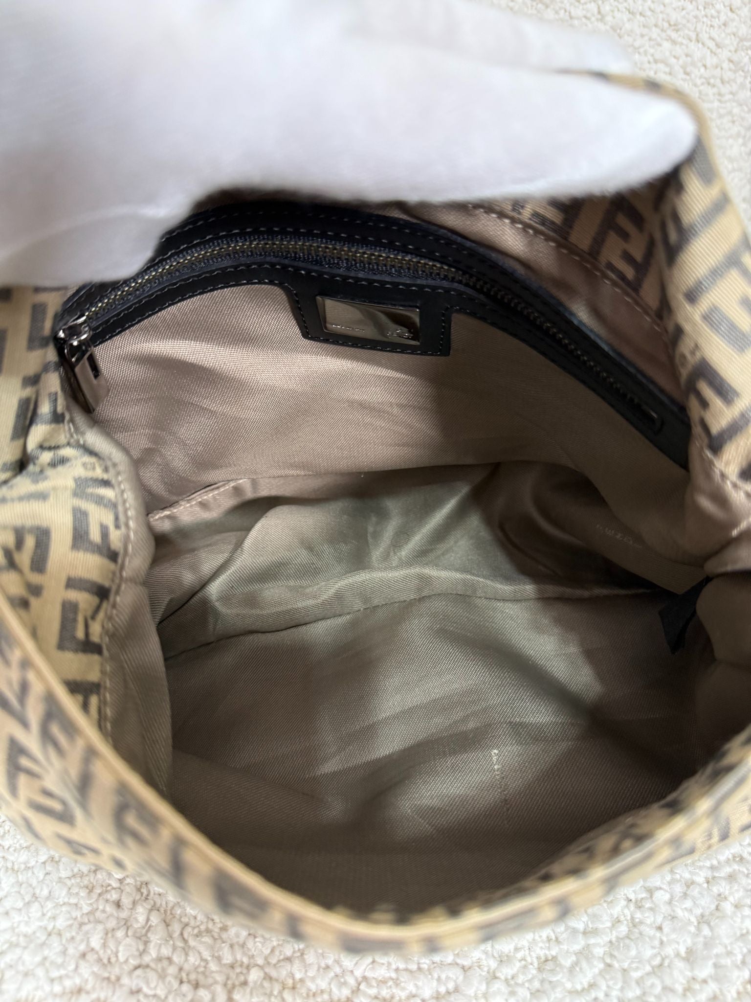 Fendi Beige/Brown Zucchino Canvas Mamma Baguette Shoulder Bag