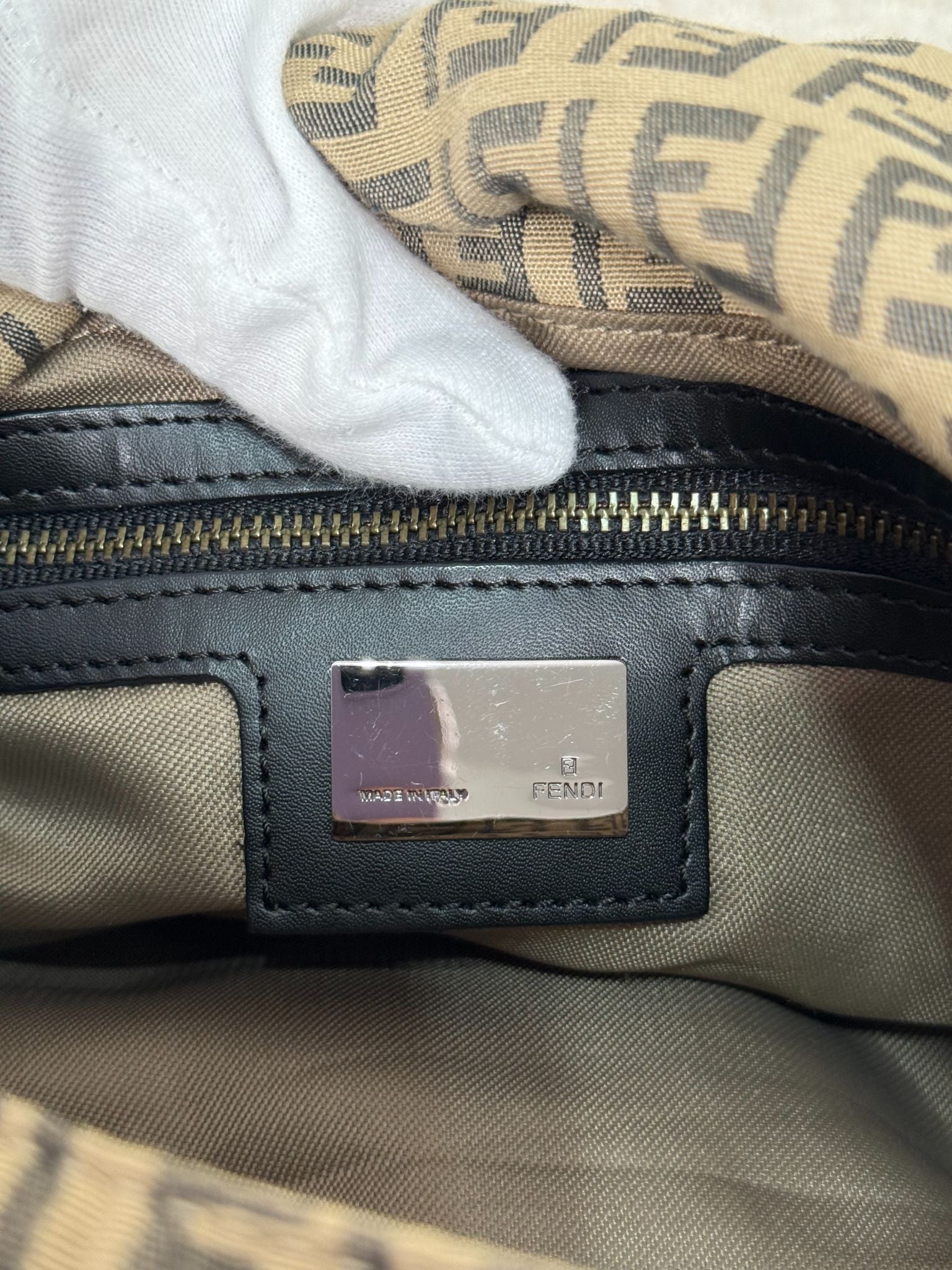 Fendi Beige/Brown Zucchino Canvas Mamma Baguette Shoulder Bag