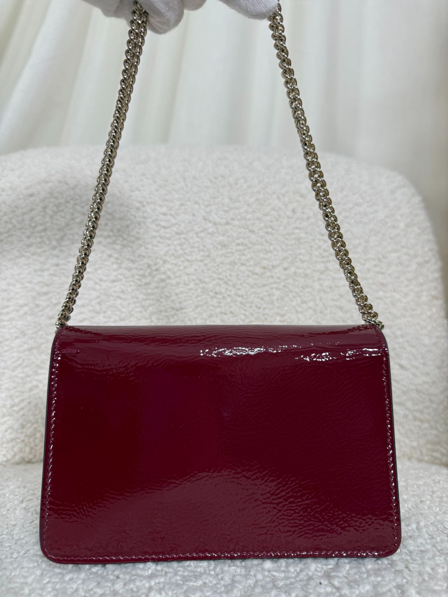 Gucci Mini Dionysus Rosso Ancora Crinkled Patent Leather Bag