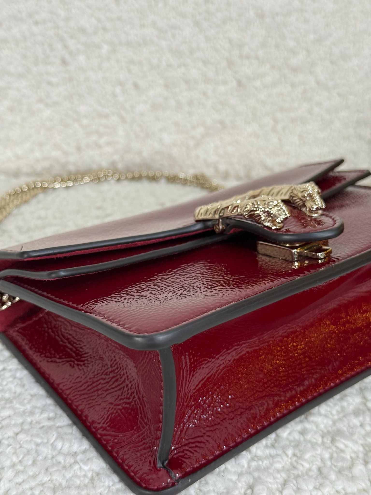 Gucci Mini Dionysus Rosso Ancora Crinkled Patent Leather Bag