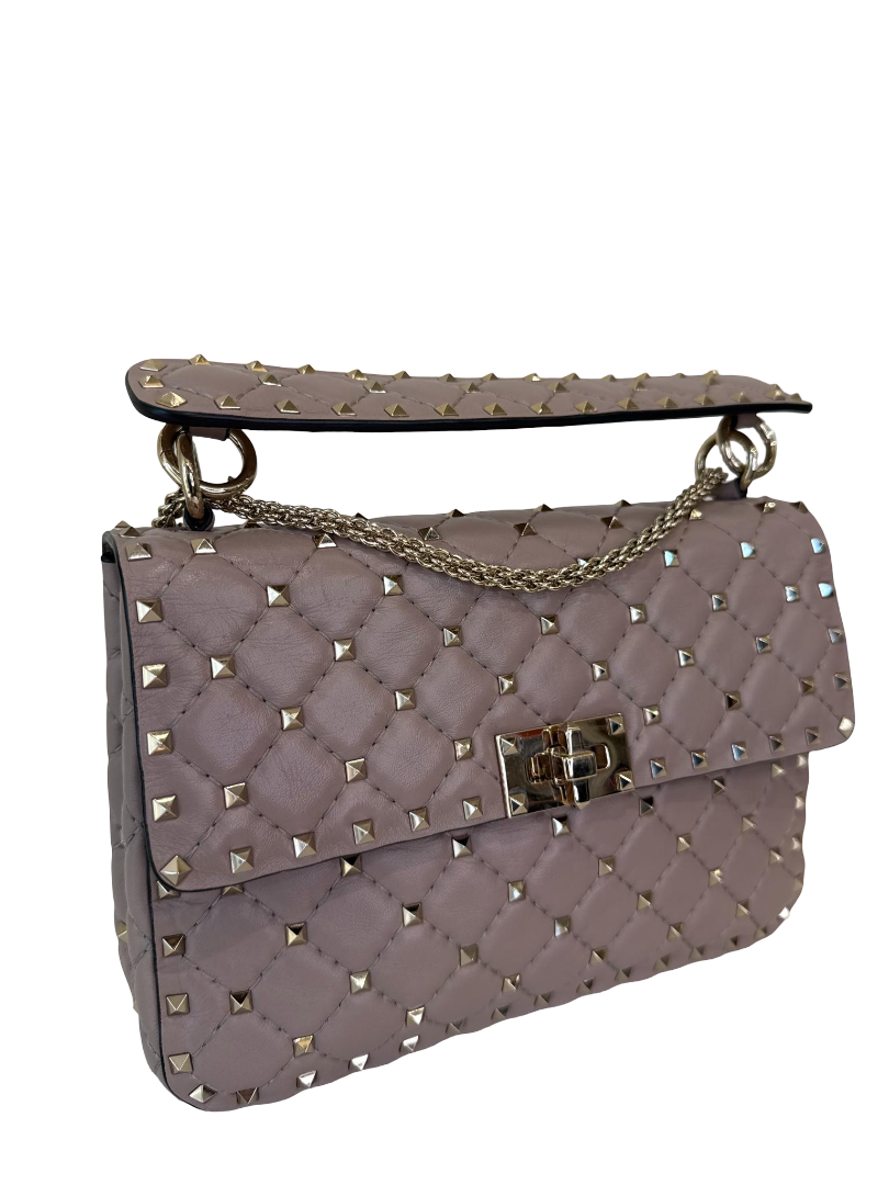 Valentino Garavani Medium Rockstud Spike Quilted Bag Poudre