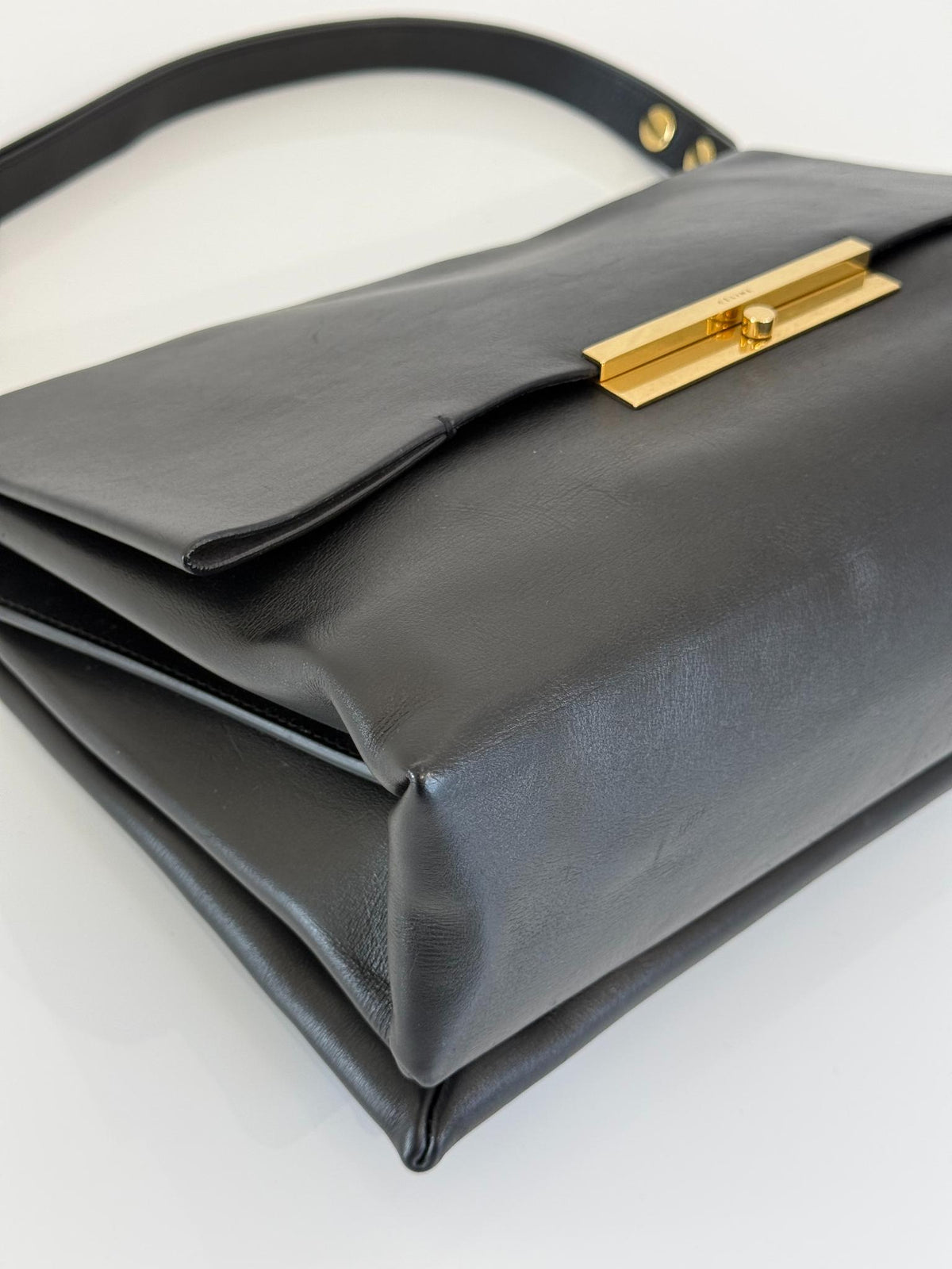 Celine Black Smooth Calfskin Blade Flap Bag
