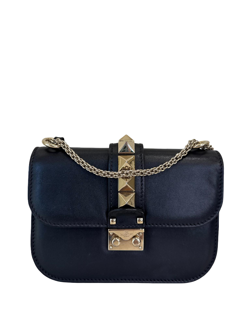 Valentino Garavani Small Rockstud Glam Lock Shoulder Bag Black