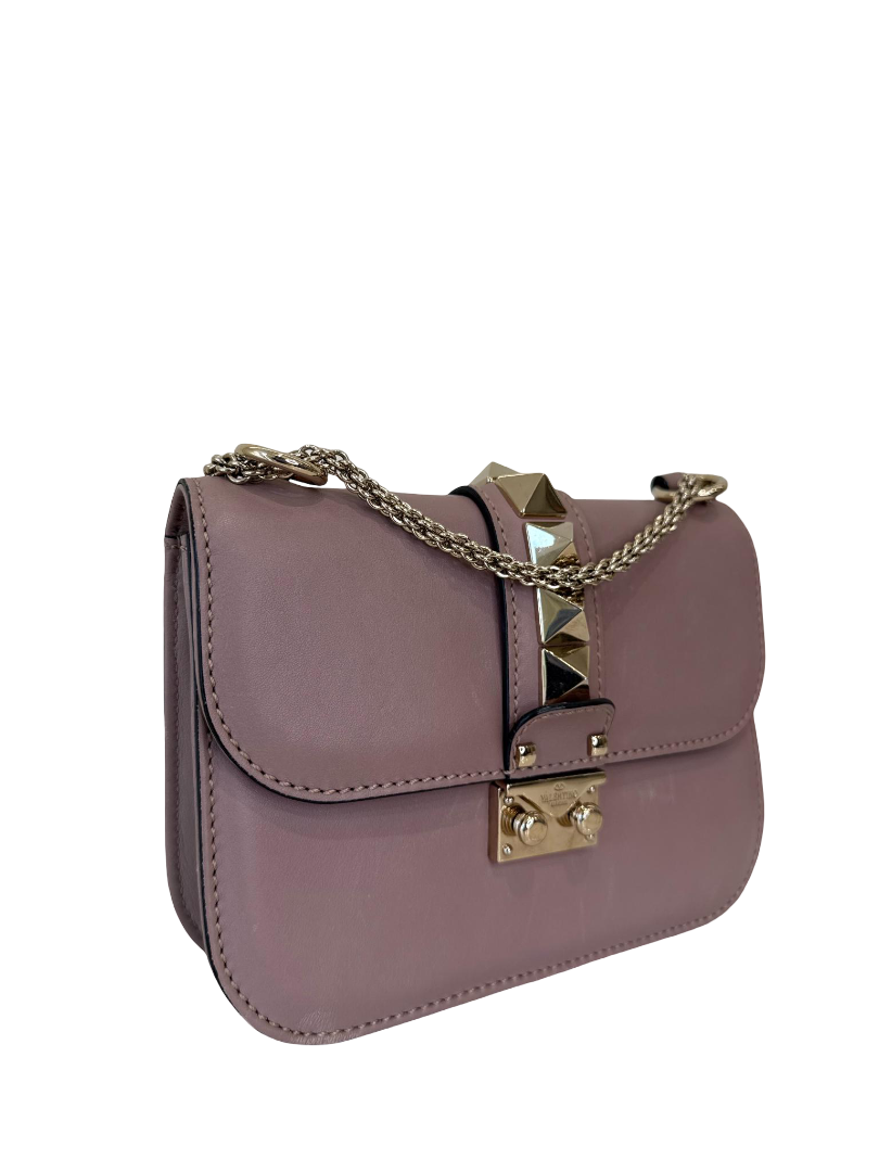 Valentino Garavani Small Rockstud Glam Lock Shoulder Bag Dusty Pink