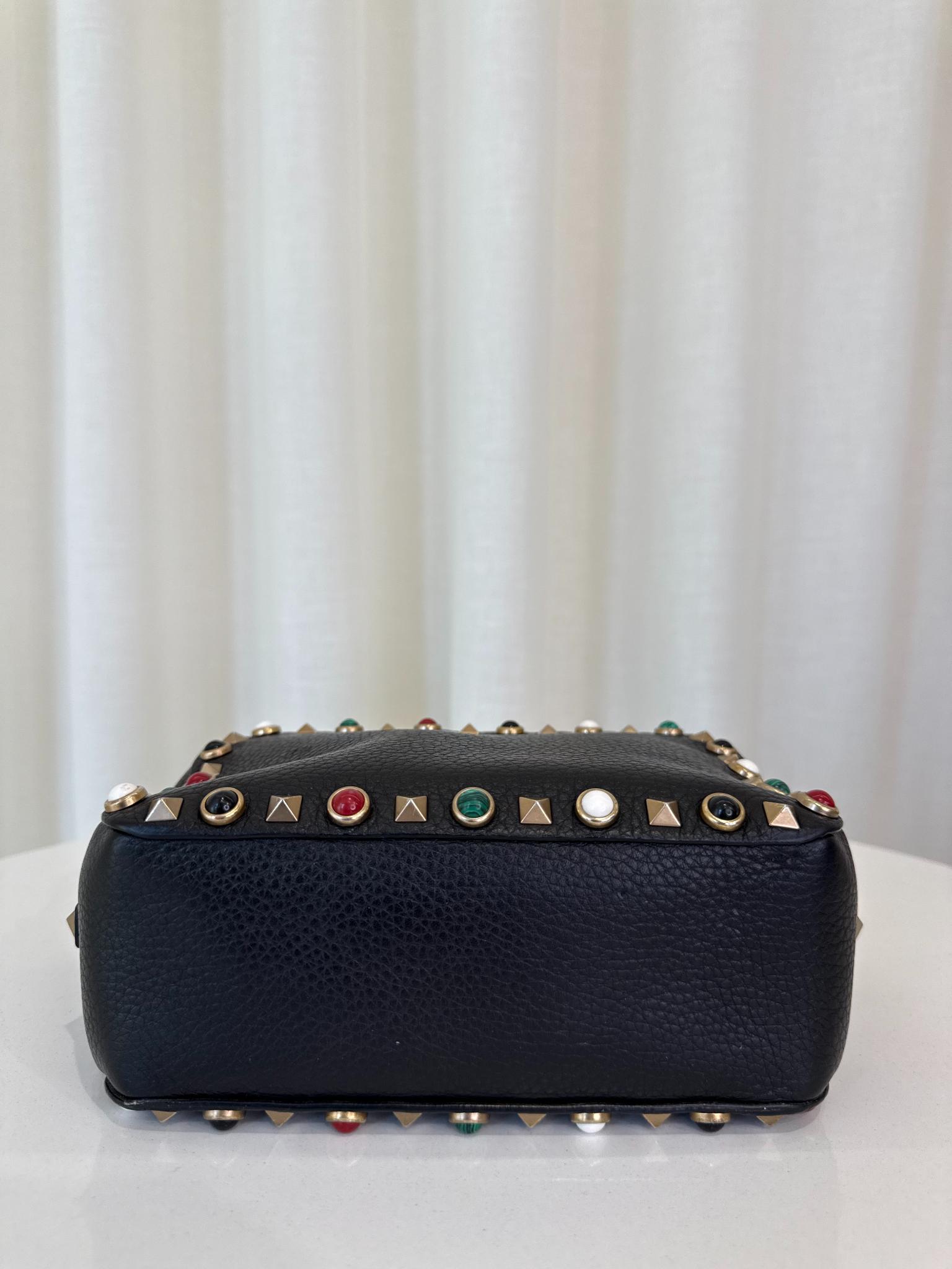 Valentino Garavani Black Pebbled Calfskin Rolling Rockstud Camera Bag