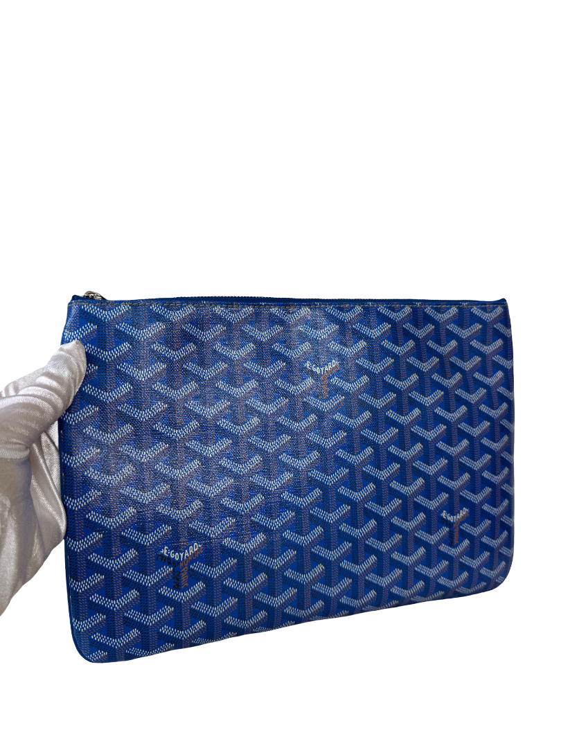 Goyard Senat MM Blue Goyardine Canvas Pouch