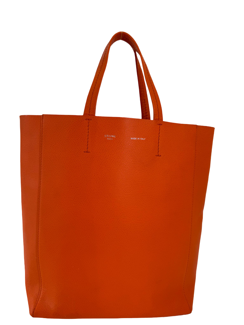 Celine Small Cabas Vertical Orange Grained Leather Tote