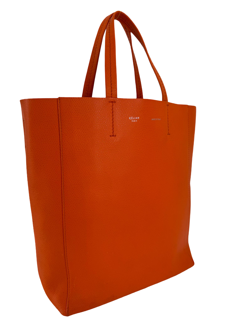 Celine Small Cabas Vertical Orange Grained Leather Tote
