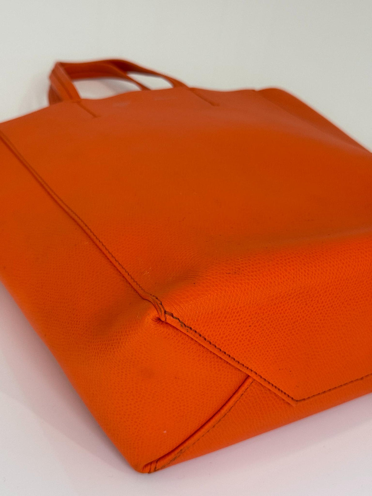 Celine Small Cabas Vertical Orange Grained Leather Tote