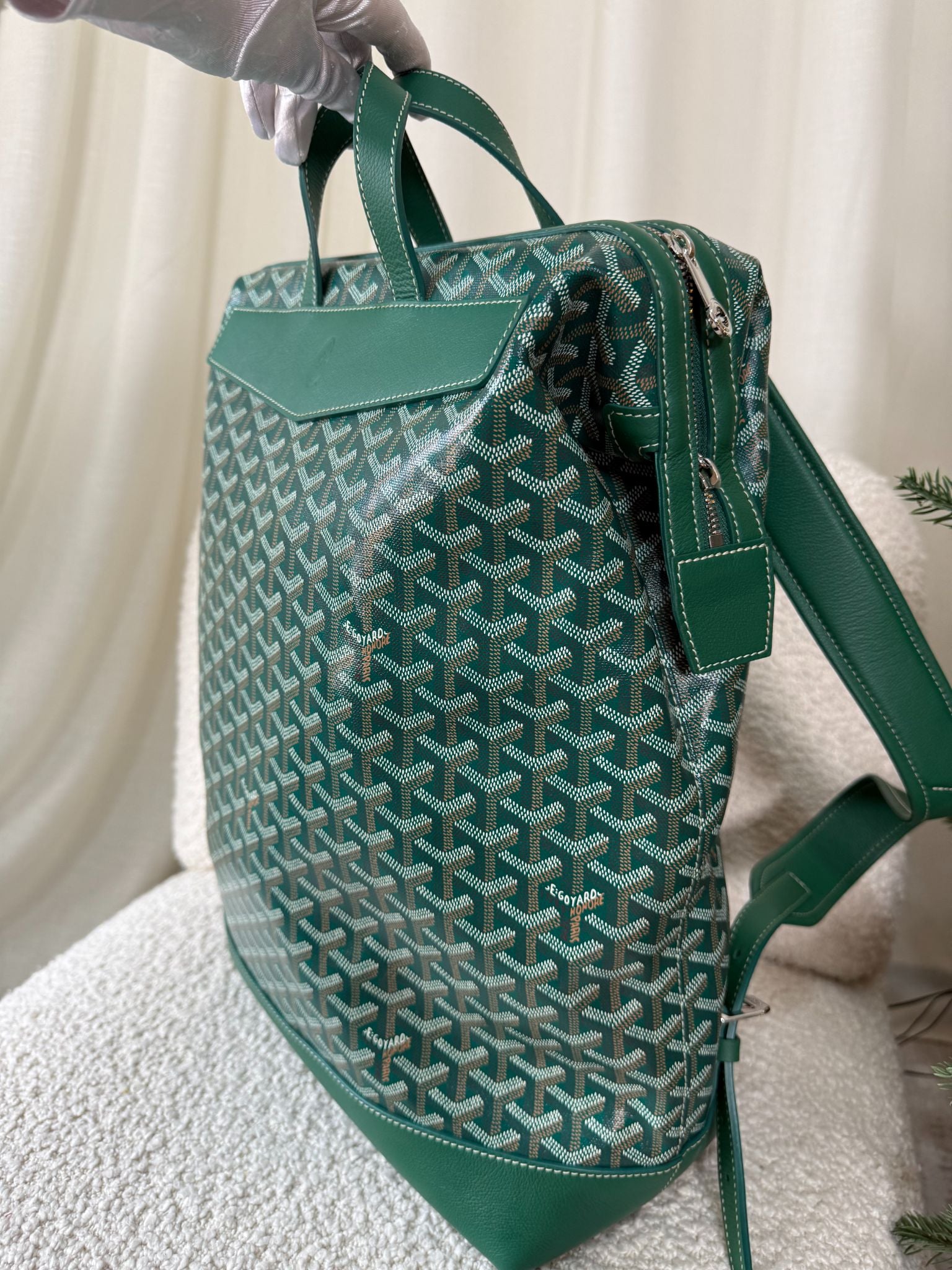 Goyard Cisalpin Green Goyardine Canvas Backpack