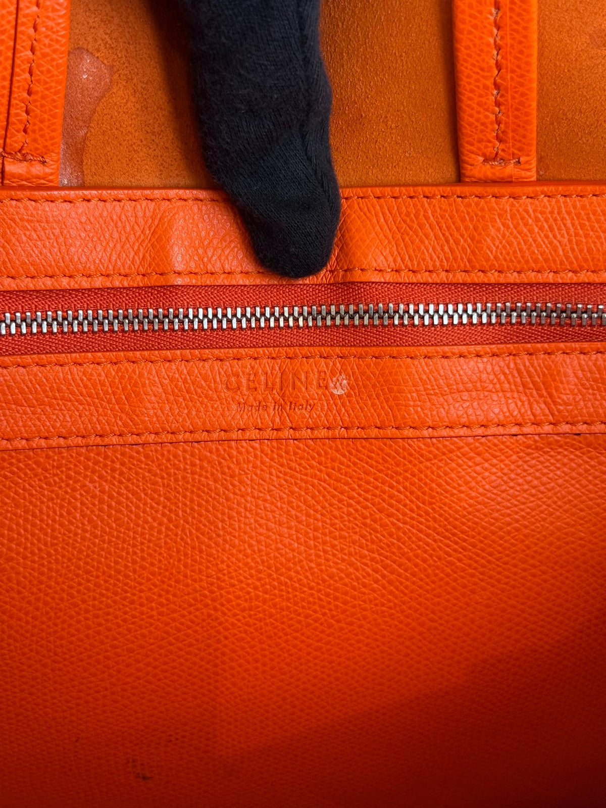 Celine Small Cabas Vertical Orange Grained Leather Tote