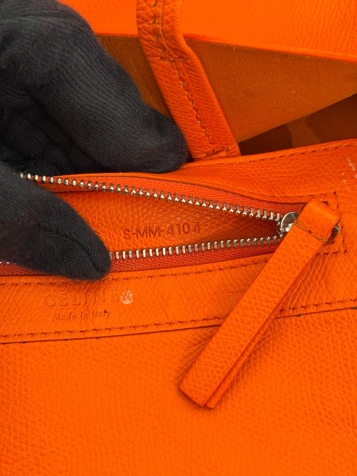 Celine Small Cabas Vertical Orange Grained Leather Tote