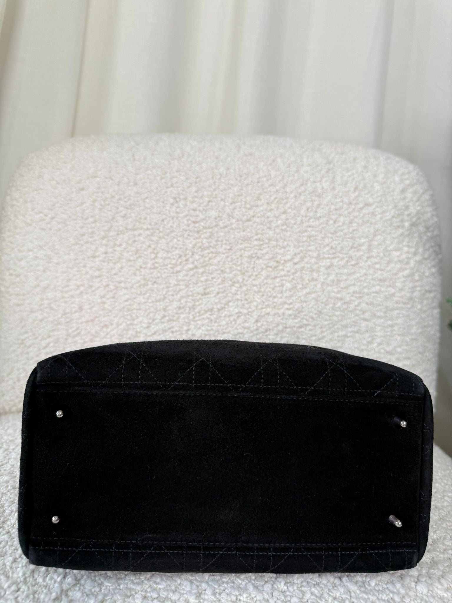 Christian Dior Medium Lady Dior Black Suede Leather Top Handle