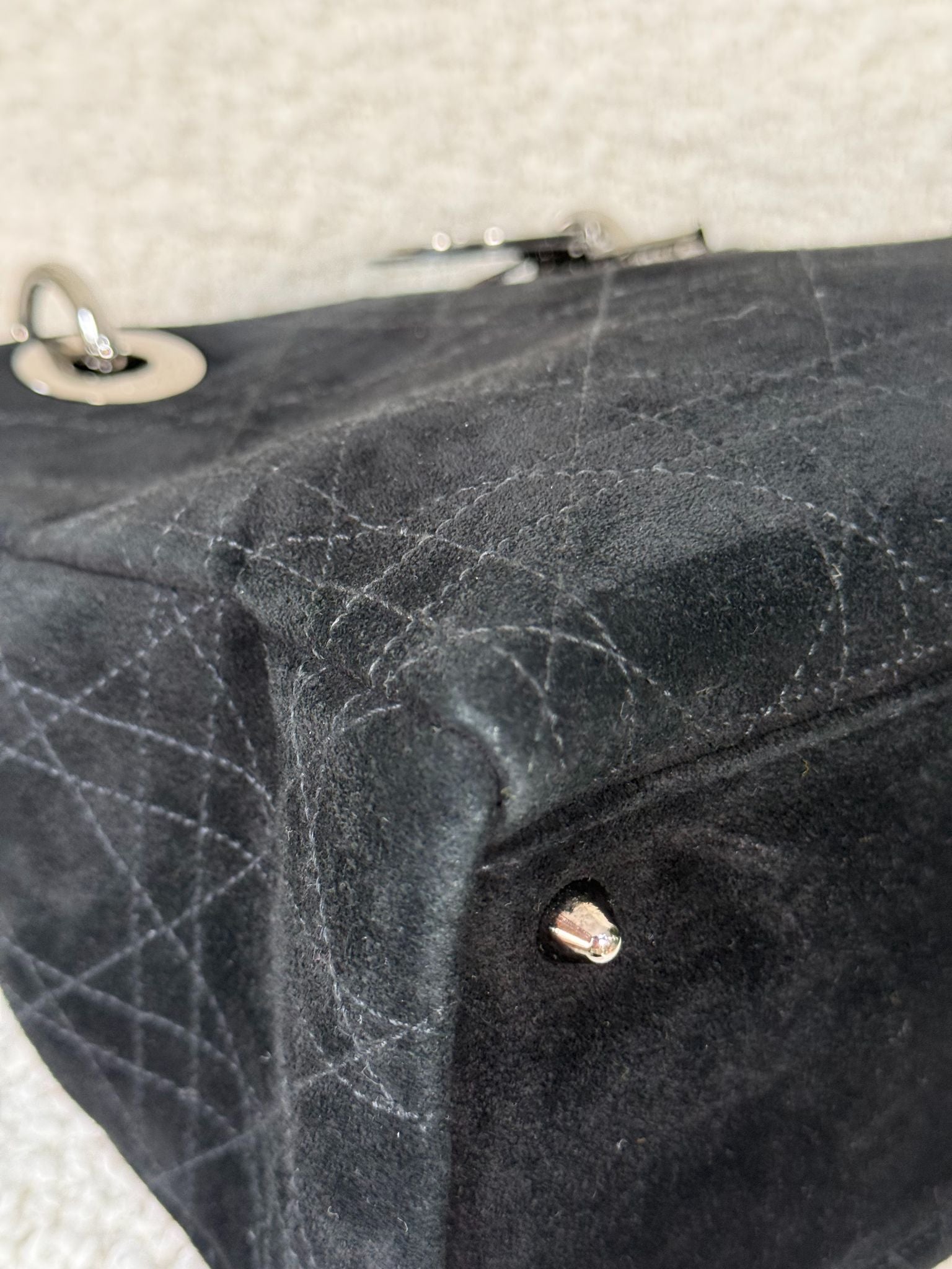 Christian Dior Medium Lady Dior Black Suede Leather Top Handle