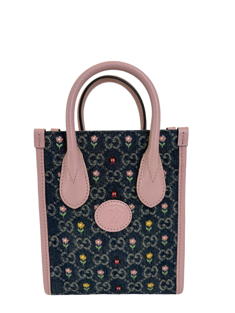Gucci 520 Limited Edition Floral Denim Mini Retro Tote