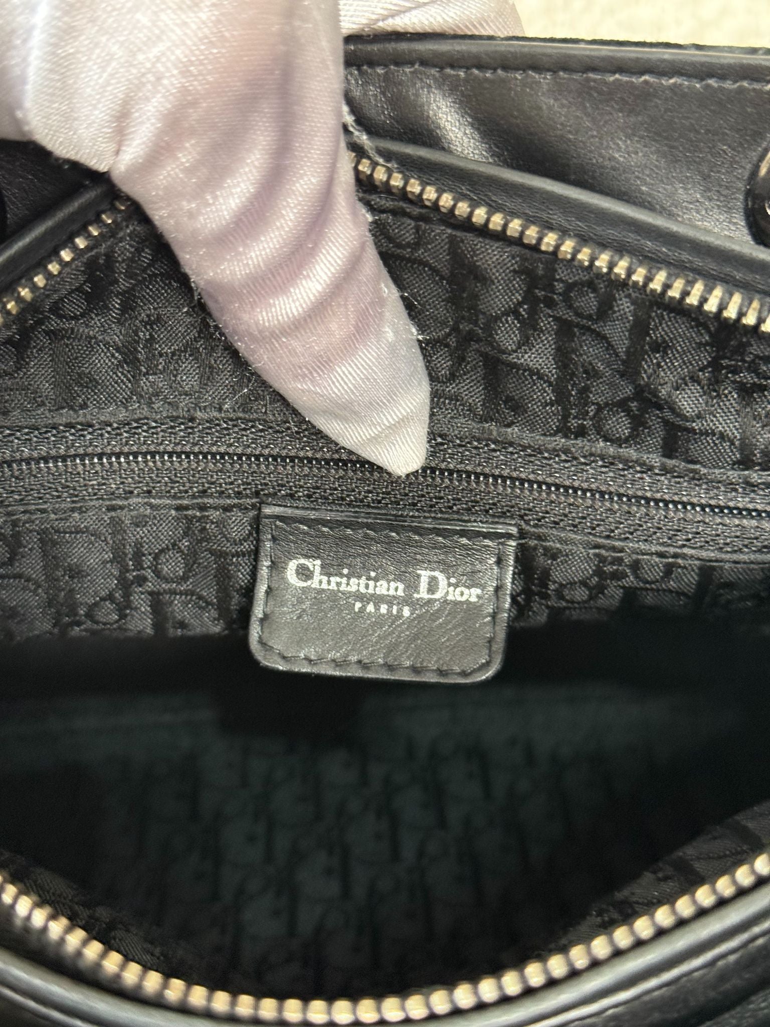 Christian Dior Medium Lady Dior Black Suede Leather Top Handle