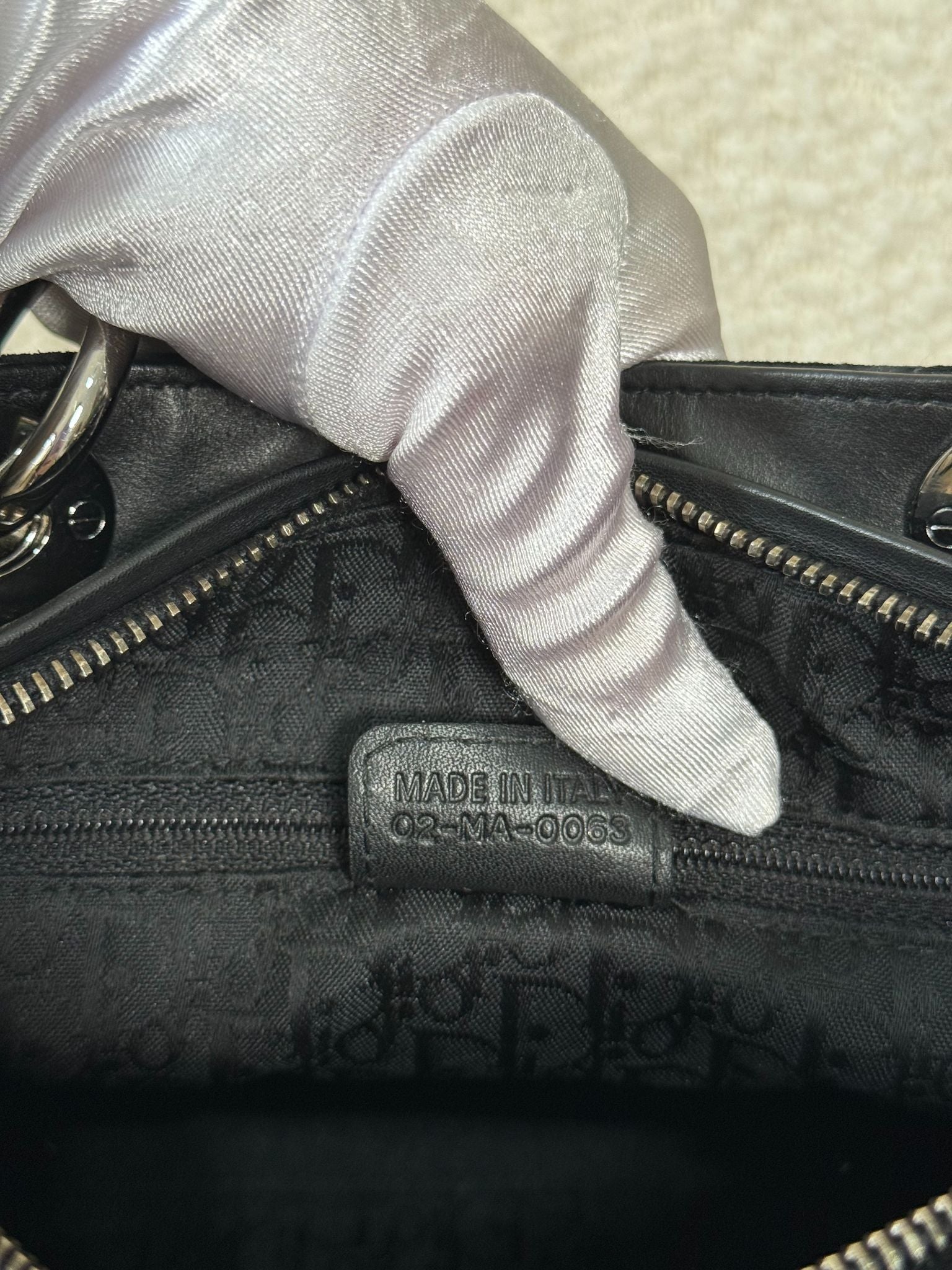 Christian Dior Medium Lady Dior Black Suede Leather Top Handle