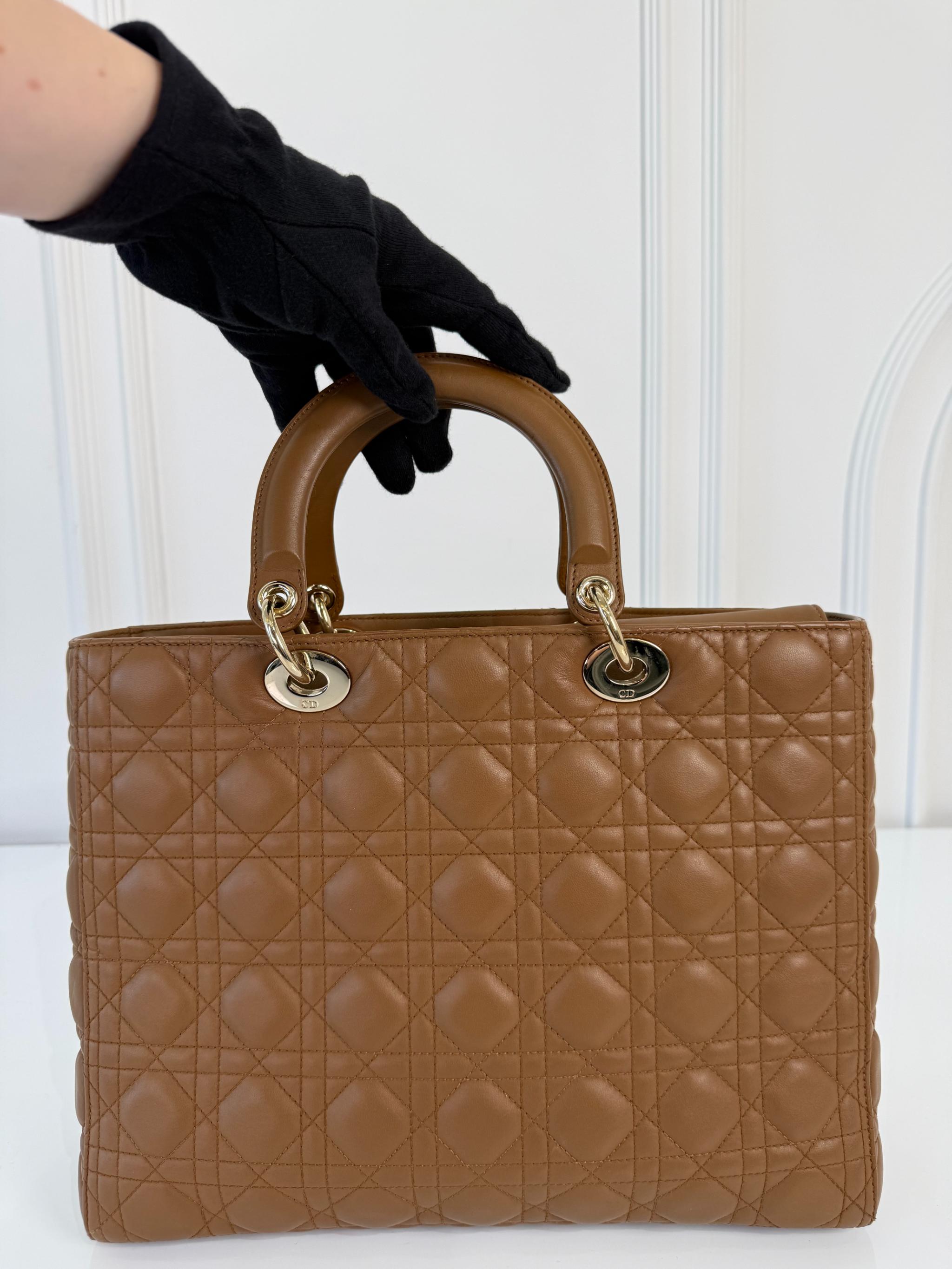 Christian Dior Large Tan Lady Dior Lambskin Cannage