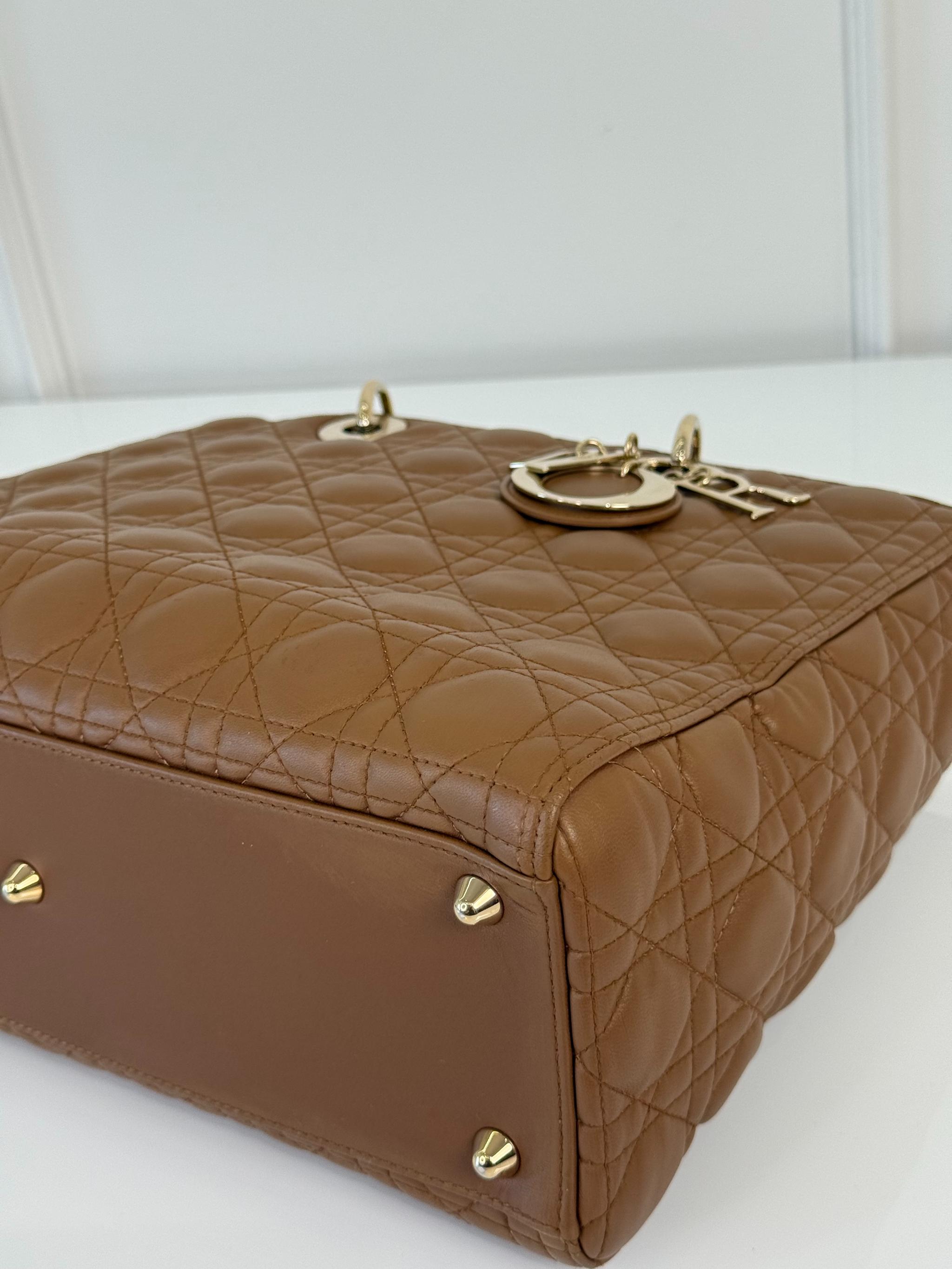 Christian Dior Large Tan Lady Dior Lambskin Cannage