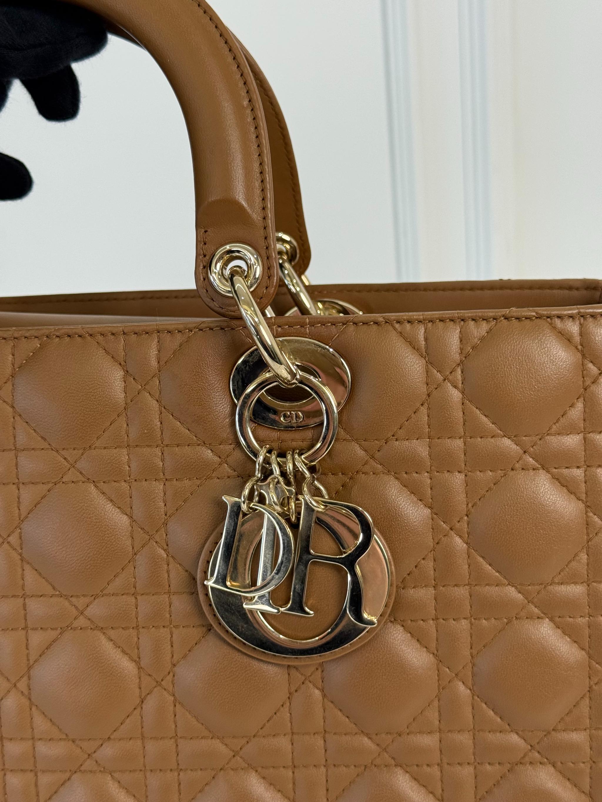 Christian Dior Large Tan Lady Dior Lambskin Cannage