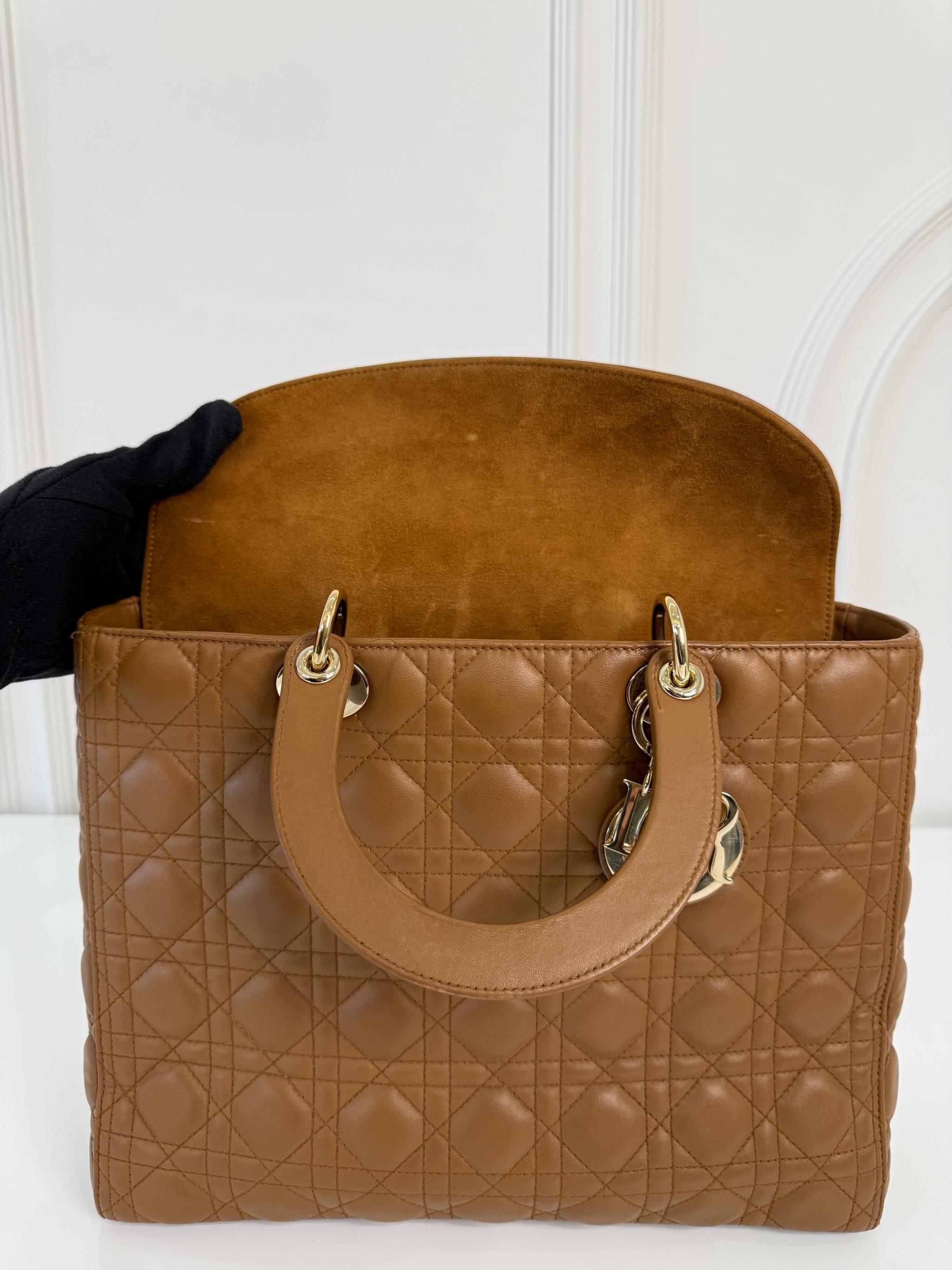Christian Dior Large Tan Lady Dior Lambskin Cannage