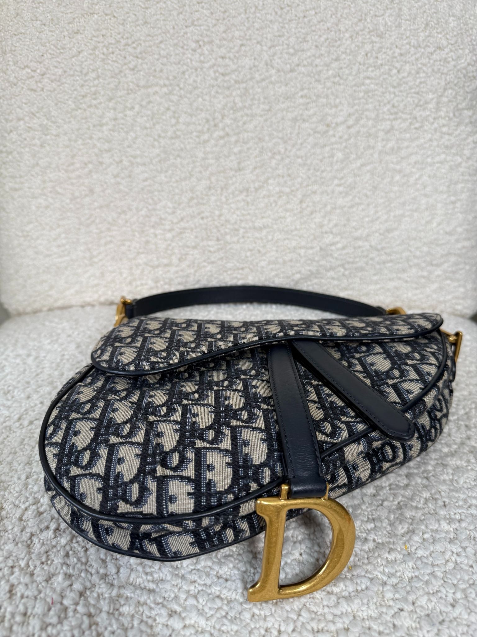 Christian Dior Saddle Bag Blue Dior Oblique Embroidery with Strap