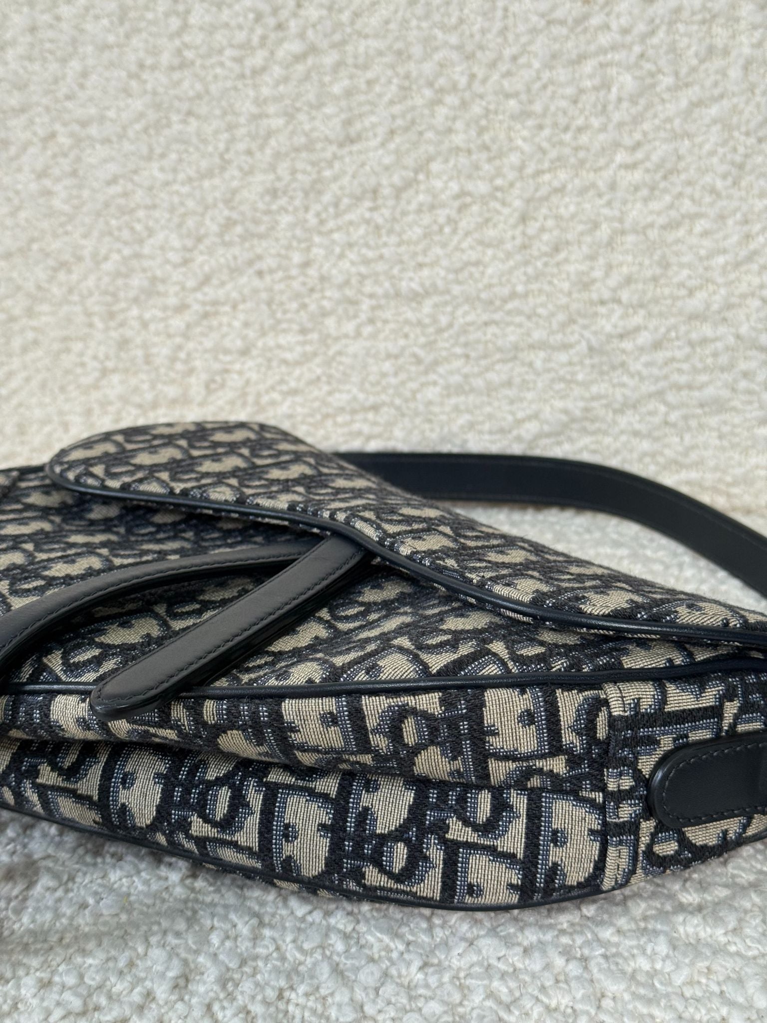 Christian Dior Saddle Bag Blue Dior Oblique Embroidery with Strap