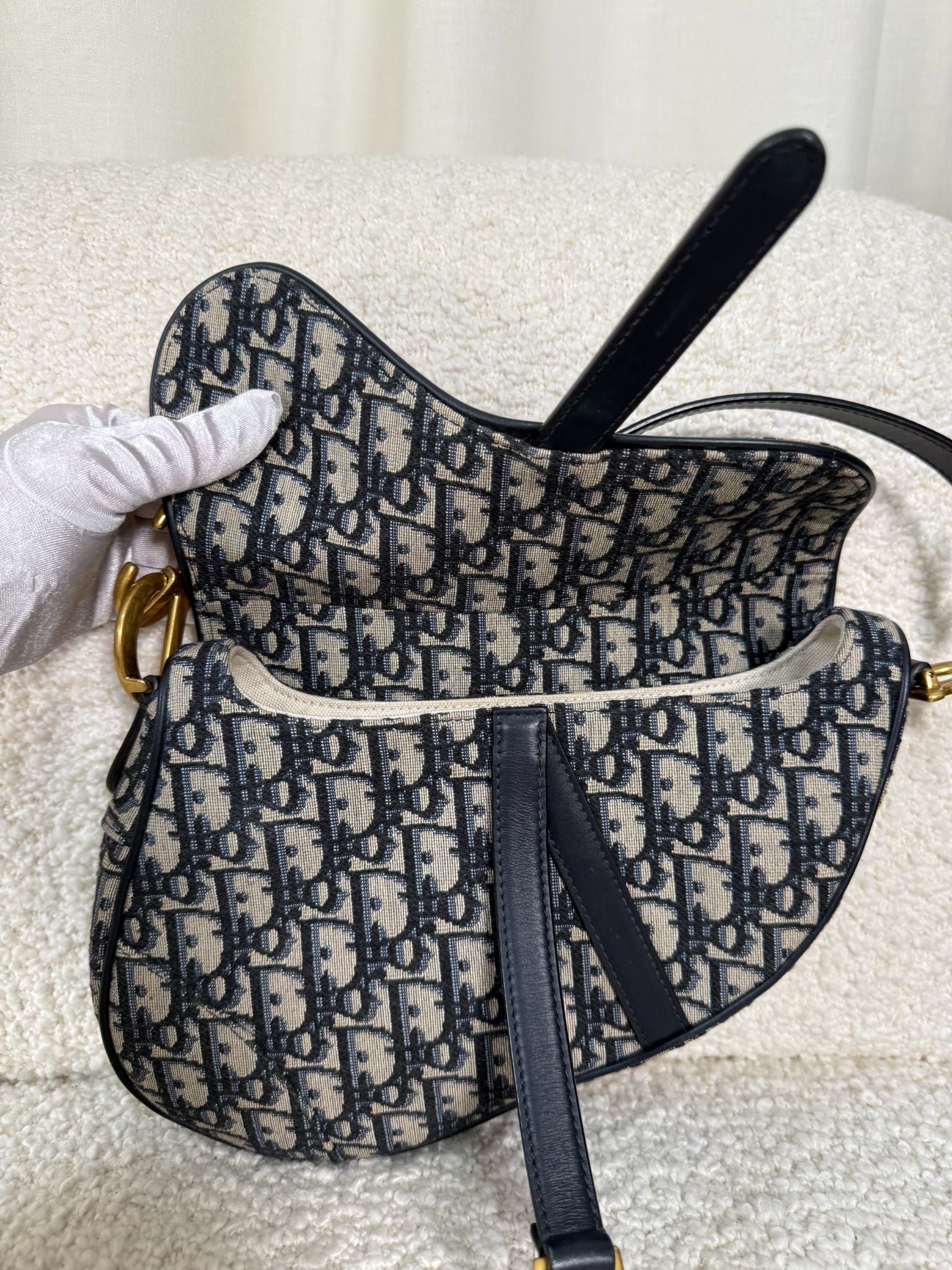 Christian Dior Saddle Bag Blue Dior Oblique Embroidery with Strap