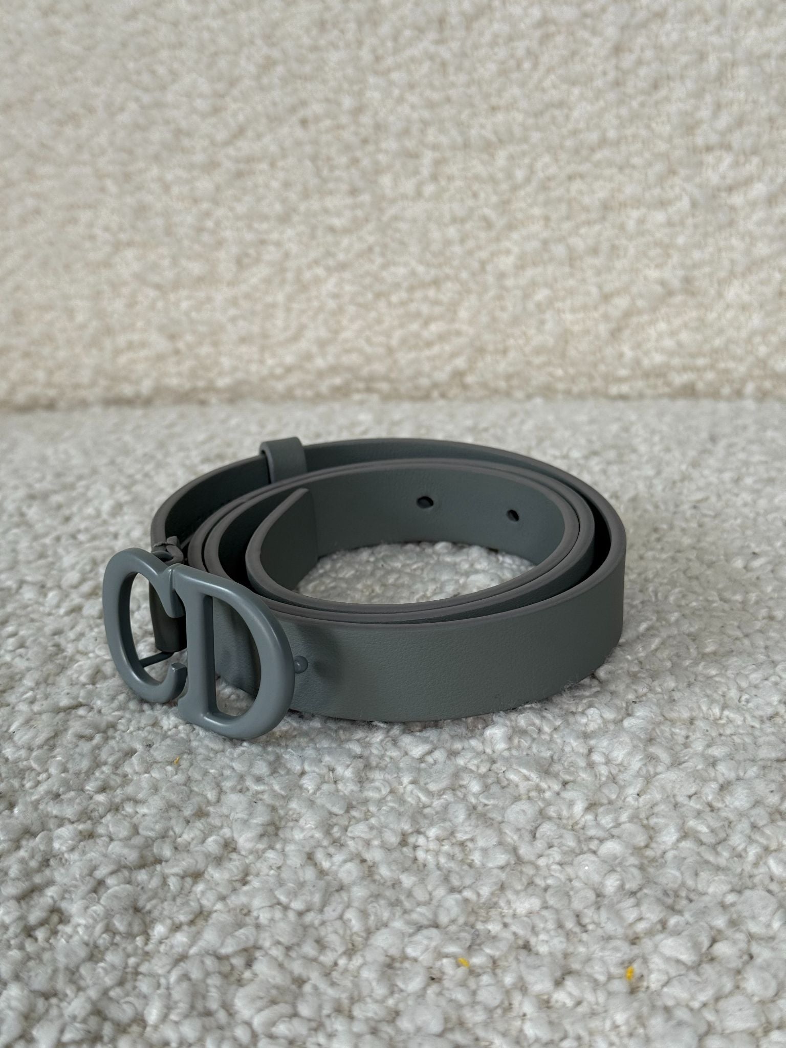 Dior Grey Matte Leather Saddle Slim Belt 75 cm