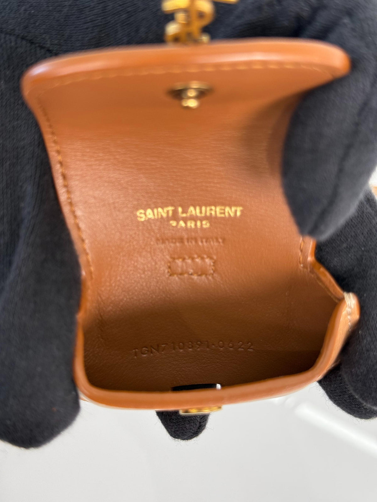 Saint Laurent Kaia AirPods Light Brown Leather