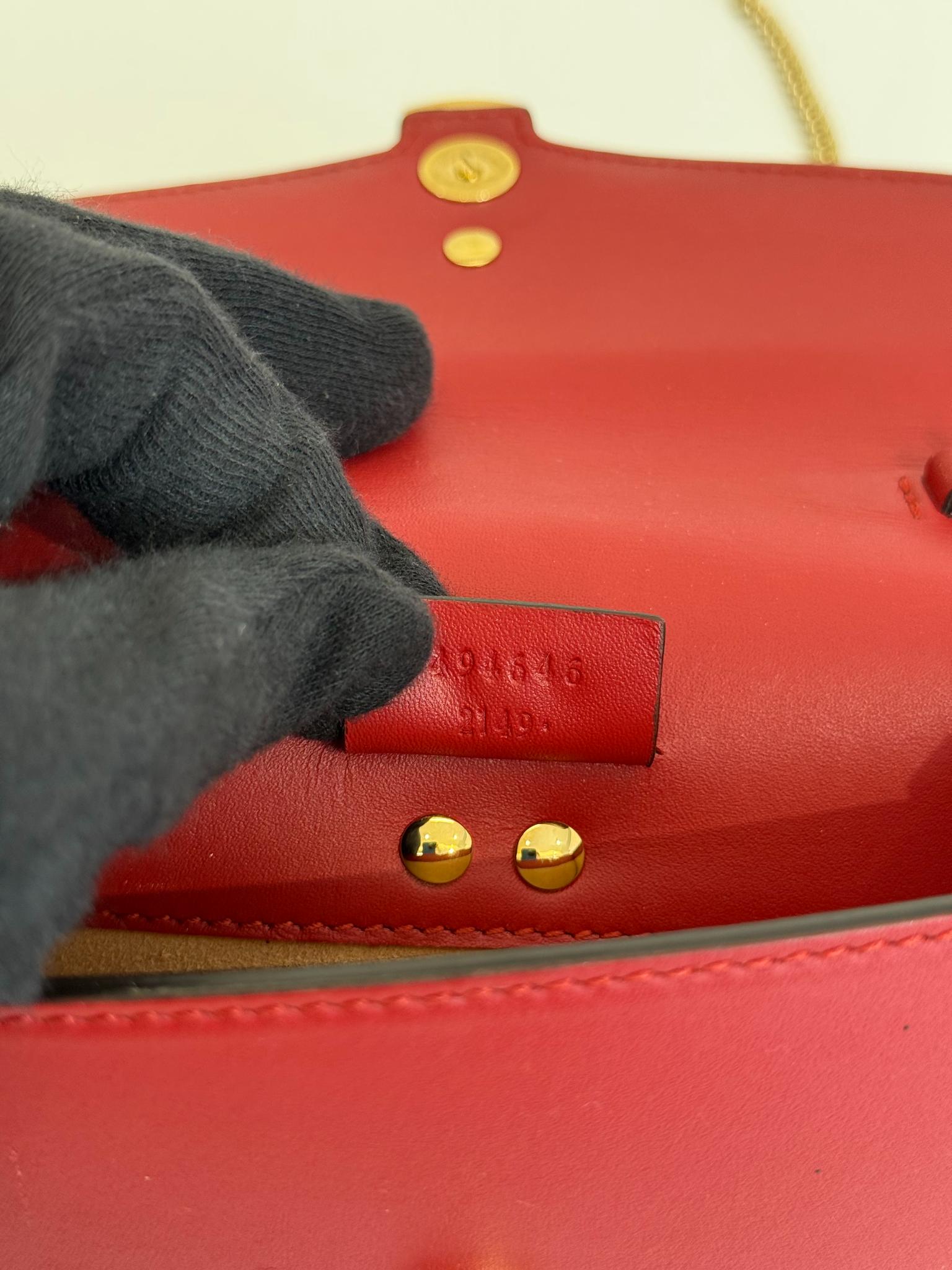 Gucci Mini Sylvie Red Leather Web Signature Chain Crossbody Bag