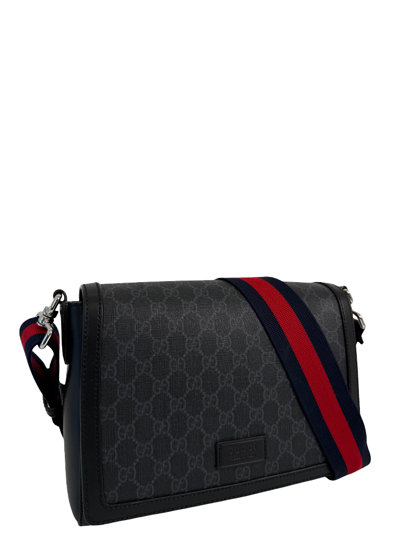 Gucci Black/Grey GG Supreme Web Strap Messenger Bag