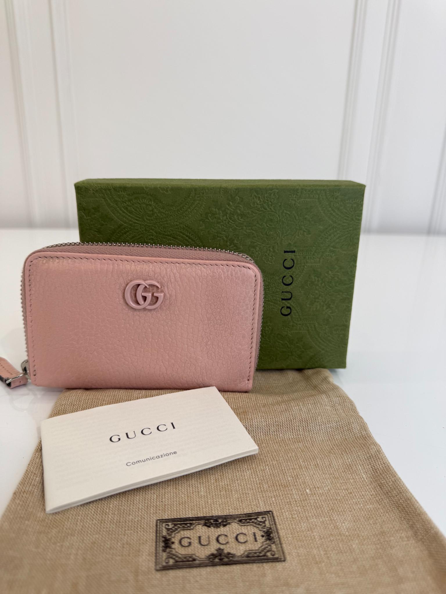 Gucci GG Marmont Pale Pink Zip Around Mini Wallet