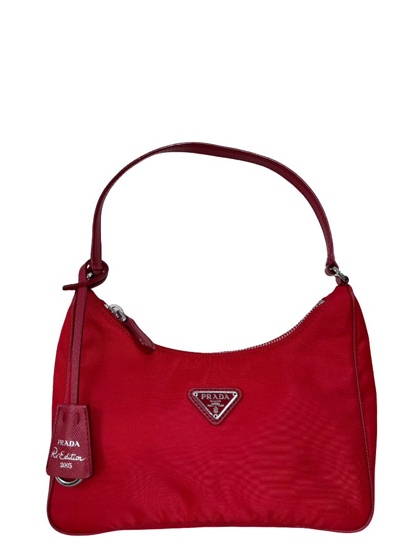 Prada Re-Edition 2005 in Red Re-Nylon and Saffiano Leather Trim Pochette