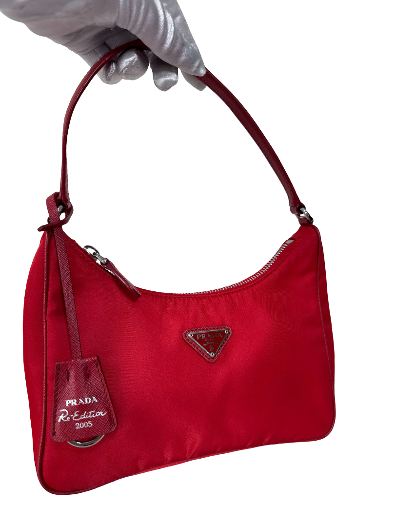 Prada Re-Edition 2005 in Red Re-Nylon and Saffiano Leather Trim Pochette