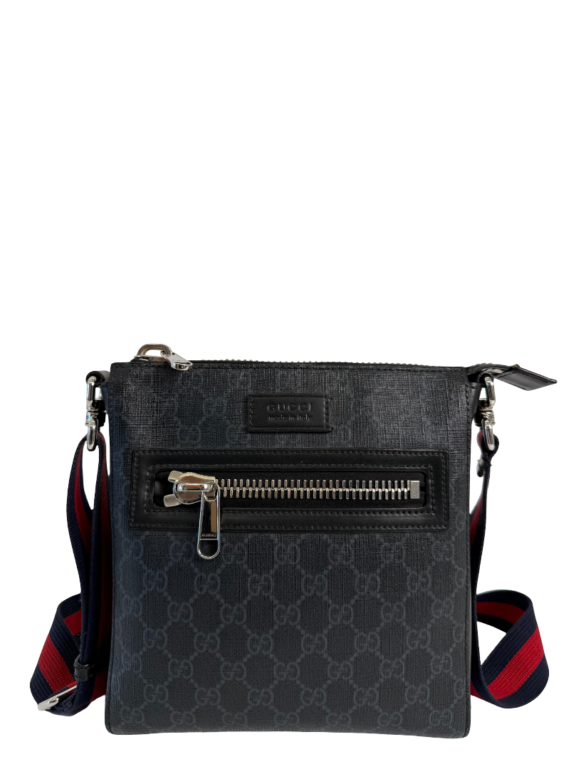 Gucci Black GG Supreme Coated Canvas Flat Crossbody Bag