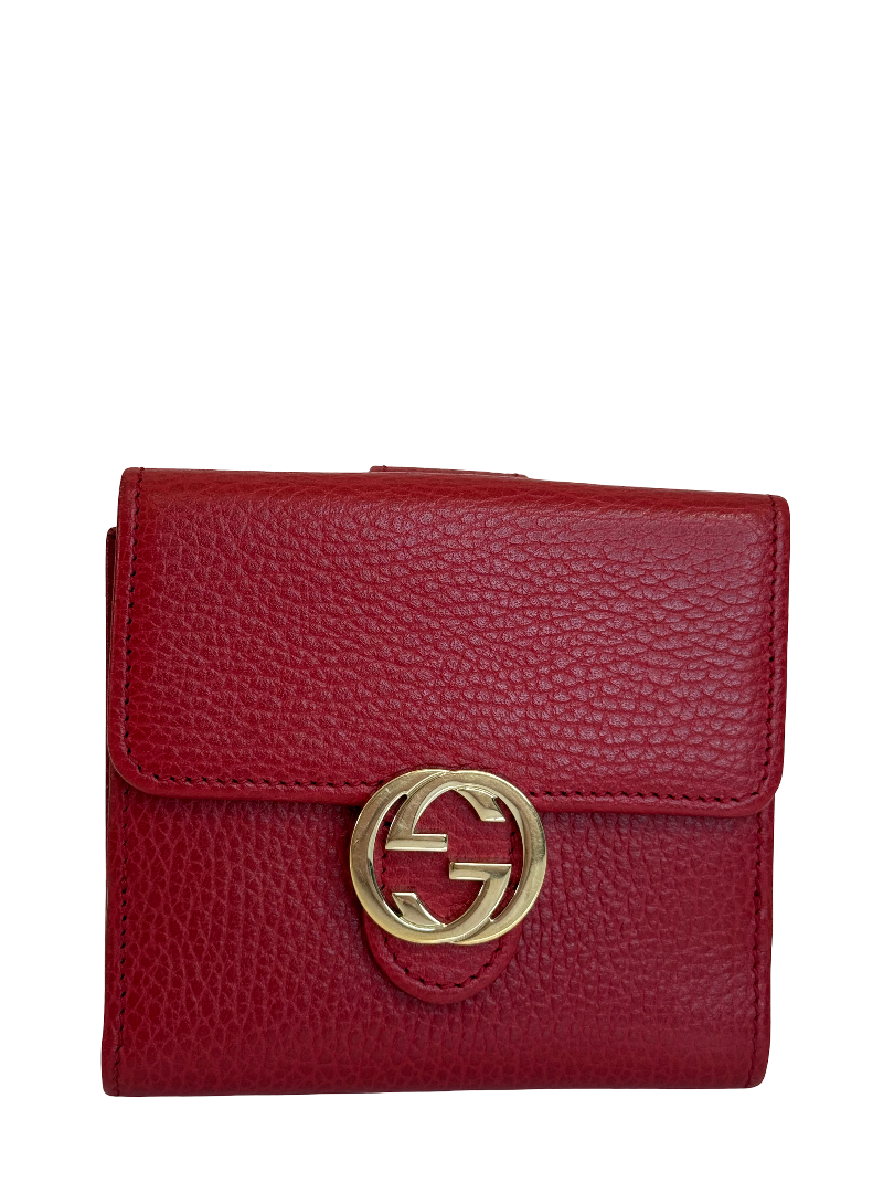 Gucci Interlocking G Red Leather Small Bifold Wallet