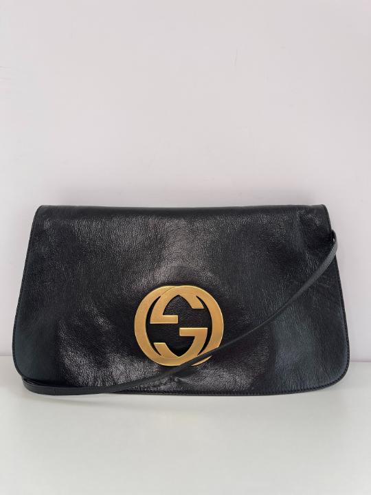 Gucci Interlocking G Black Leather Shoulder Bag